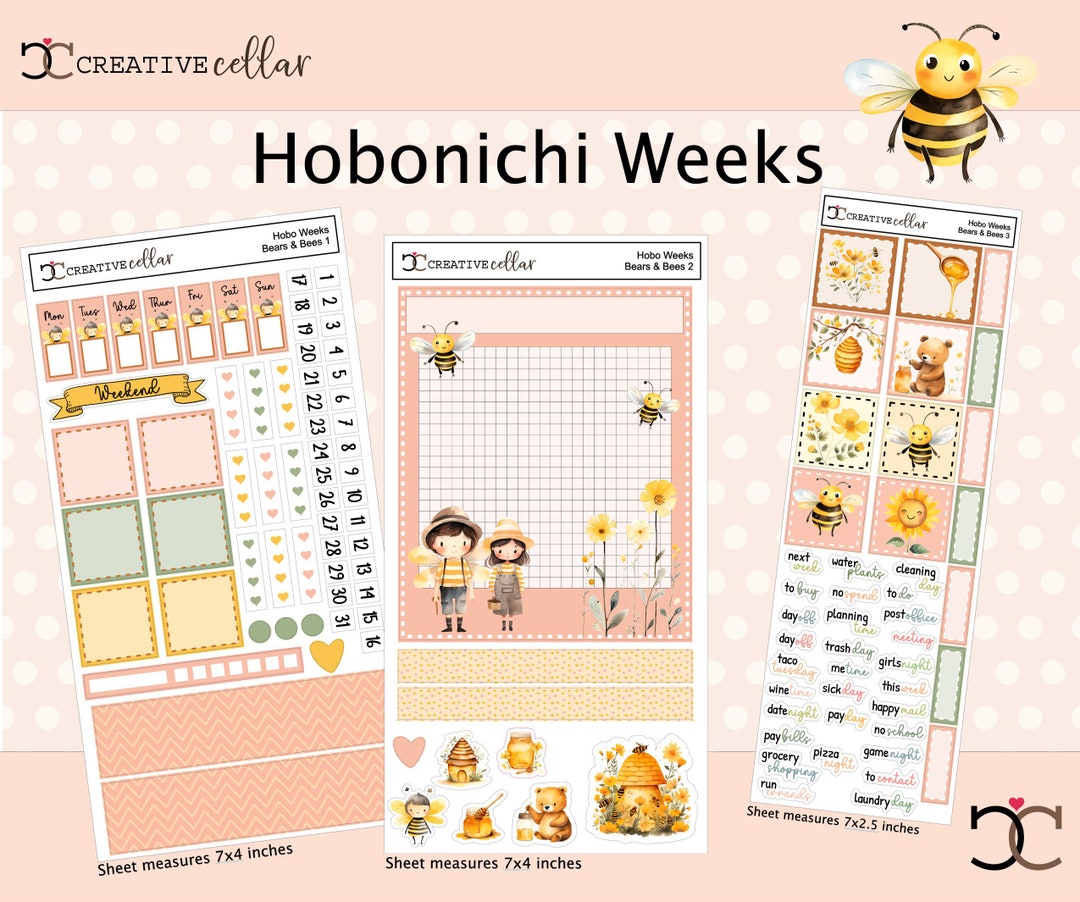 Hw-bears and Bees // Hobonichi Weeks Planner Stickers Kit Set - Etsy