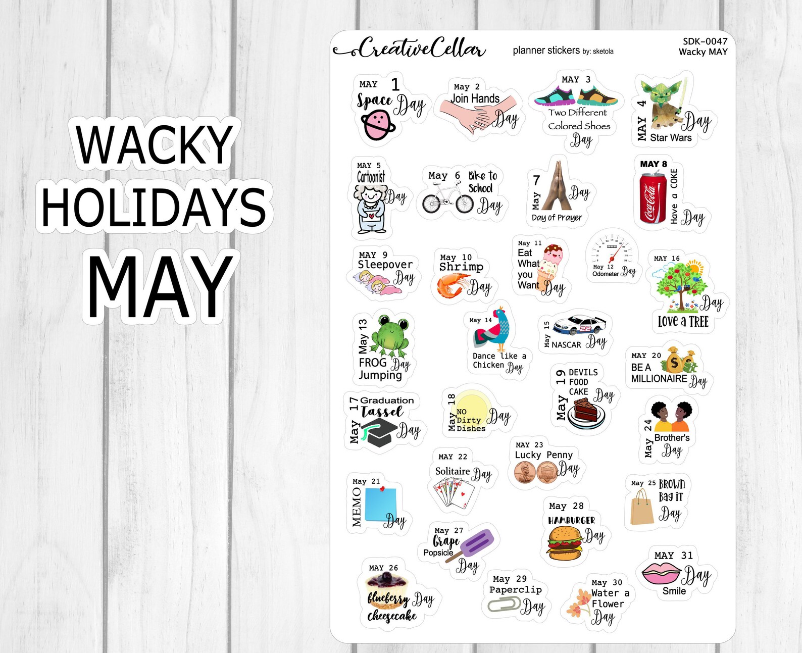 SDK0047 // May Wacky Planner Stickers Holidays Fit Any Etsy