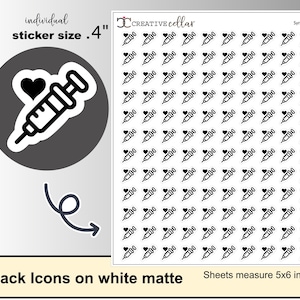 BI-0004 Syringe Icon Planner Stickers, 120 Diabetic, Injection, Needle, Immunization Stickers
