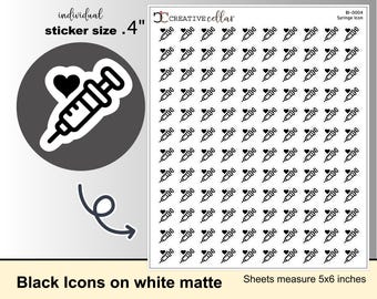 BI-0004 Syringe Icon Planner Stickers, 120 Diabetic, Injection, Needle, Immunization Stickers