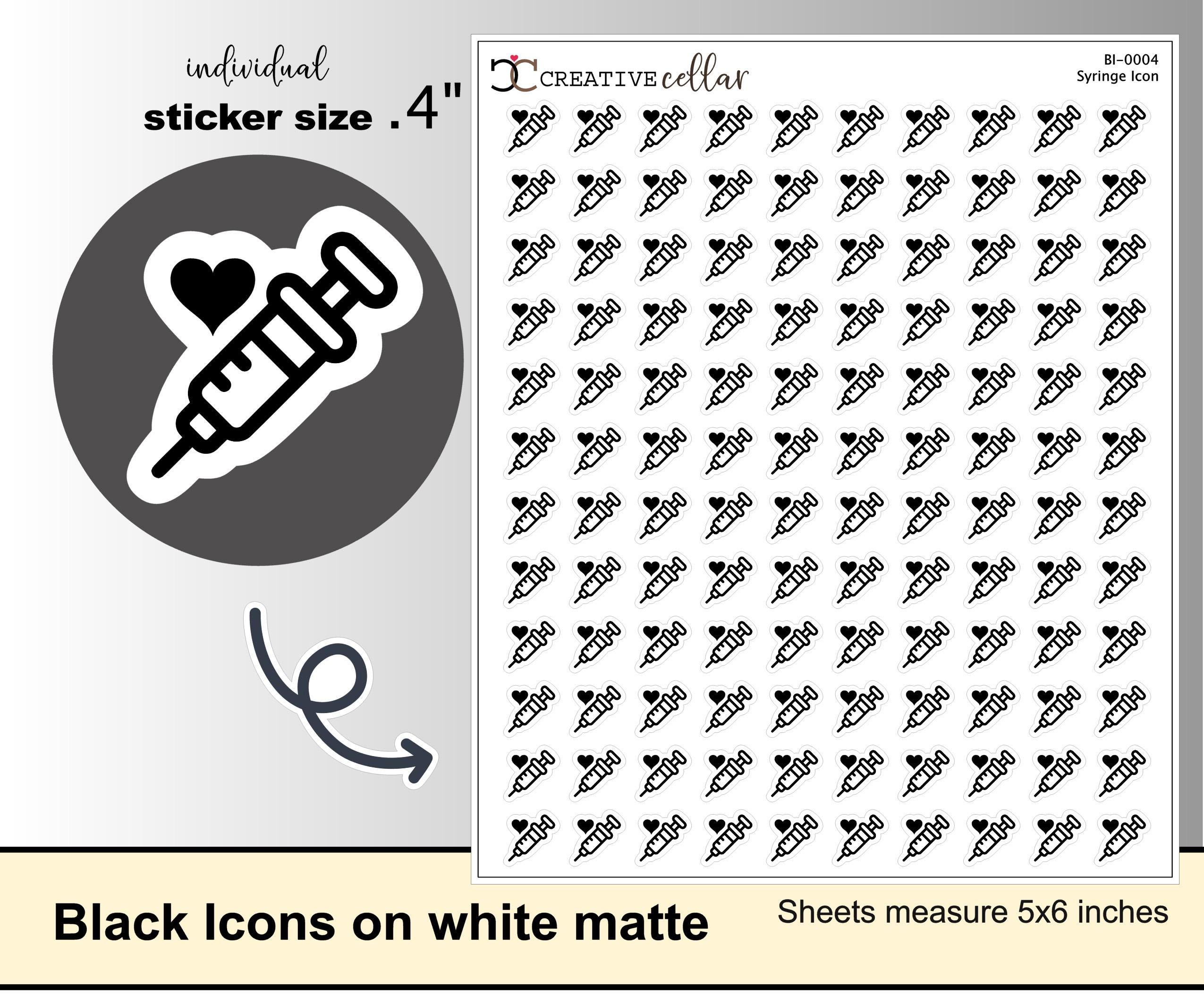 Baby Injection Sticker BI-0004 Syringe Icon Planner Stickers, 120 Diabetic, Injection, Needle ...