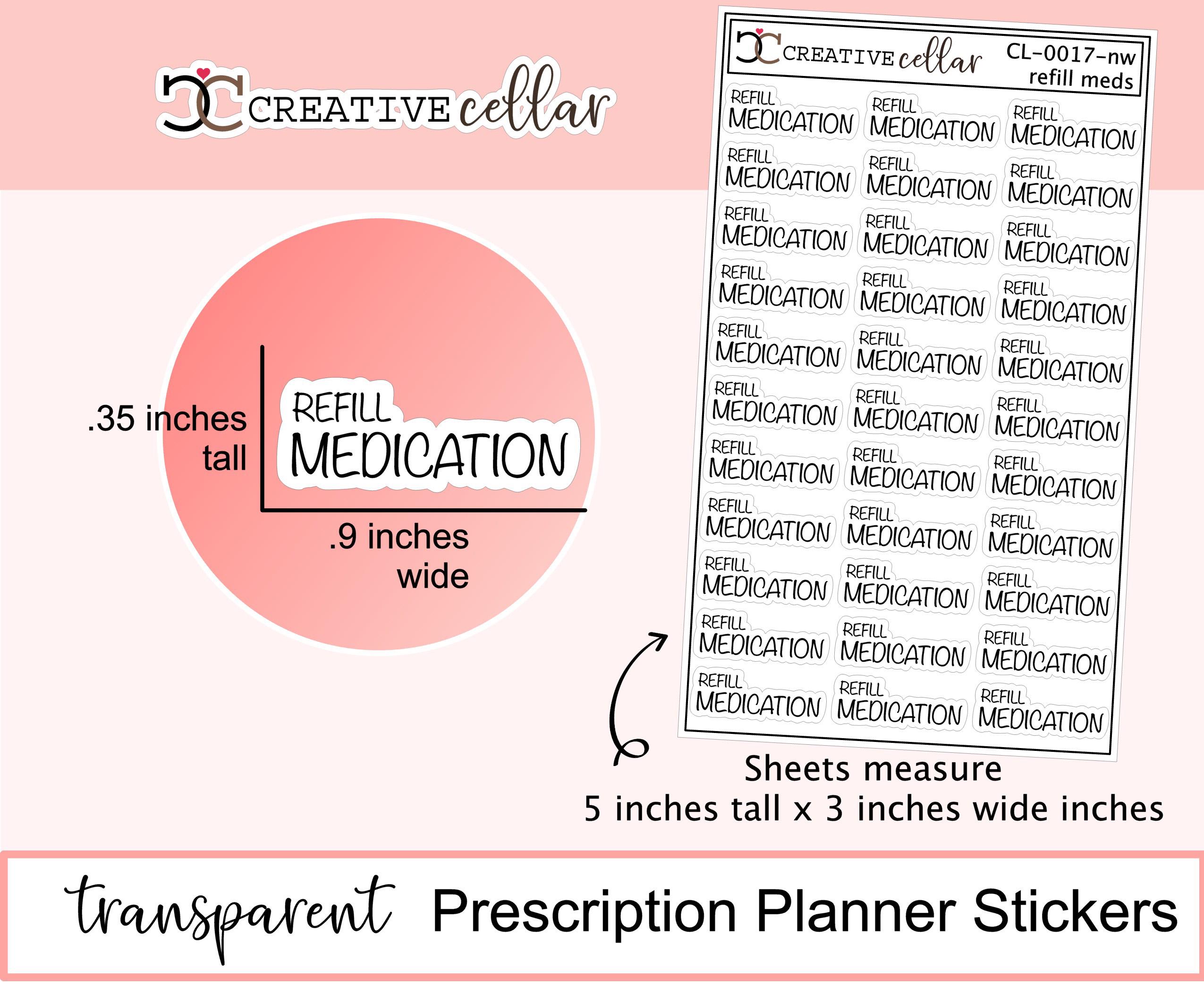Medication File Sticker Cl-0017-nw // CLEAR Refill Medication Stickers for Planner 33 ...