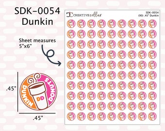 SDK-0054 // 90 Dunkin Donuts Planner Stickers Coffee on Matte White paper .45&quot; round
