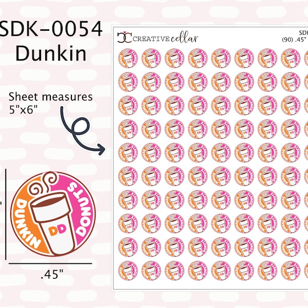 SDK-0054 // 90 Dunkin Donuts Planner Stickers Coffee Matte White or Matte Vinyl .45" round