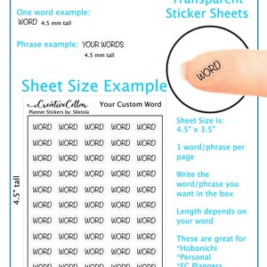 CL-0000-2 NW // CUSTOM Planner Stickers Black or Gold Transparent Clear Word of your choice