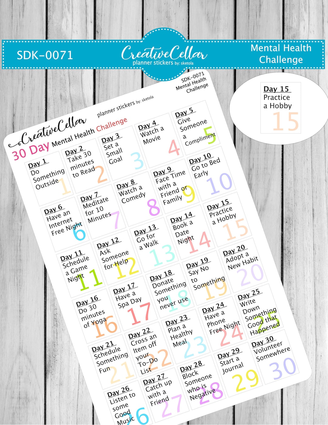 SDK-0071 Mental Health - 30 Day Challenge Planner Stickers - Measured ...