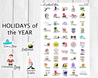 EC 0003 Yearly Holidays Planner Stickers, 50 Holiday Stickers 