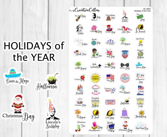 EC 0003 Yearly Holidays Planner Stickers, 50 Holiday Stickers
