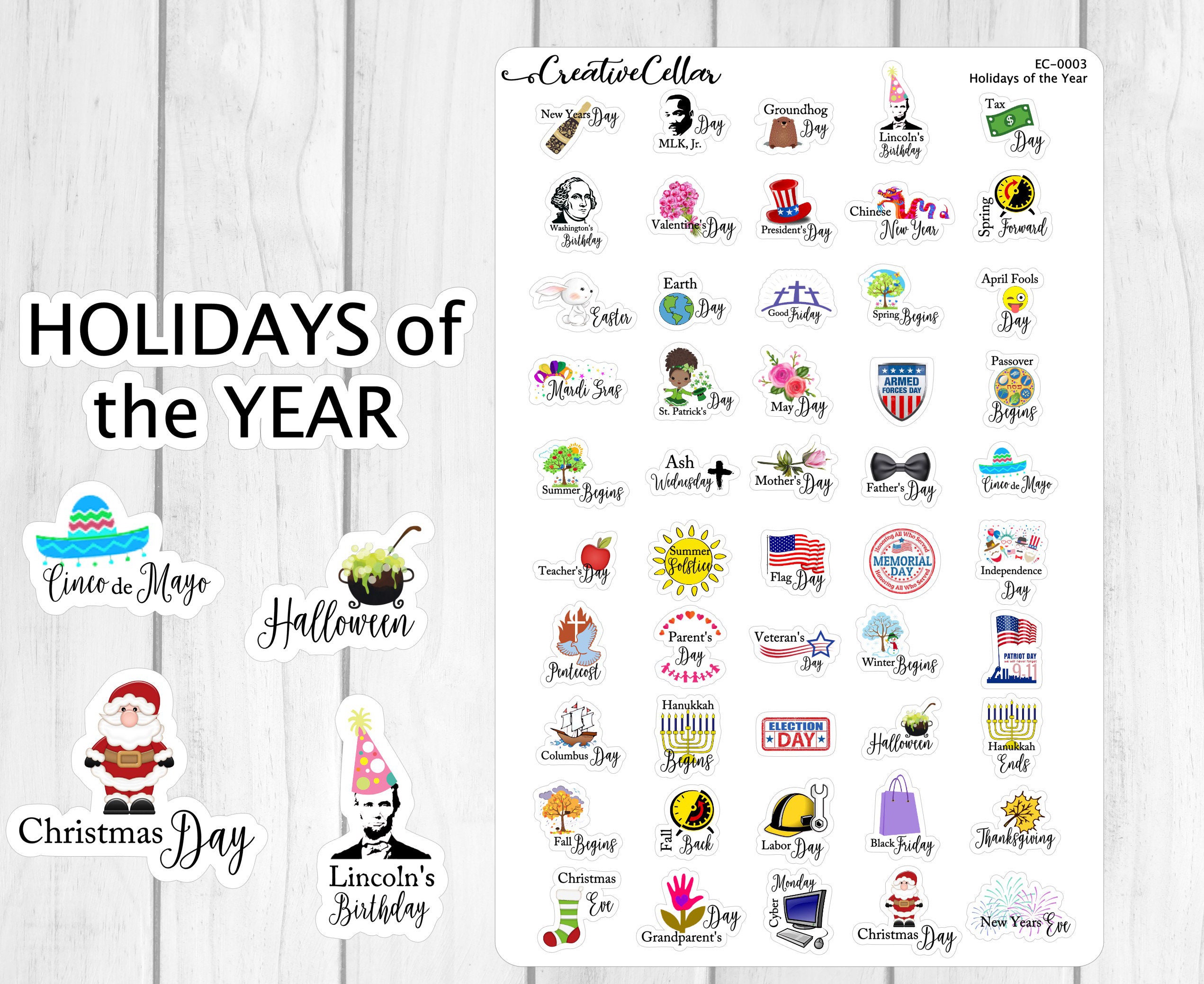 Holiday Planner Stickers, Cute Holiday Icon, Calendar, U.S. Holidays, Boju  Holidays, Celebration Stickers, Sticker Sheet for Planning 