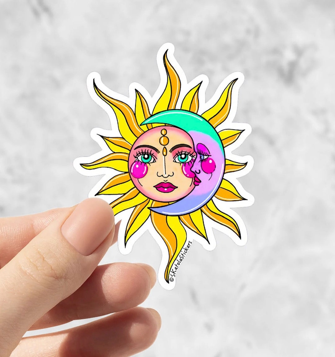 Vinyl Sticker || Celestial Sun Waterproof Glossy Die Cut Sticker for ...