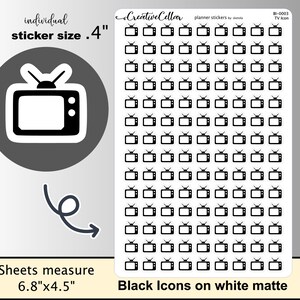 BI-0003 Television Icon Planner Stickers, 126 TV Netflix Hulu Stickers