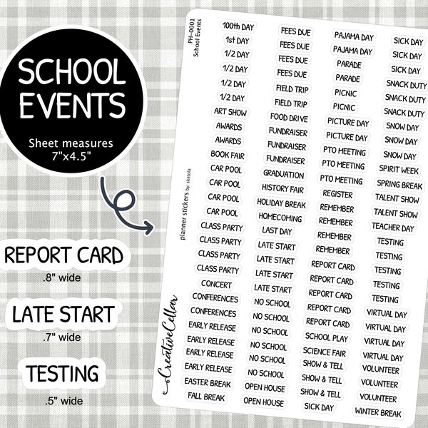 PH-0001 School Events Script Planner Stickers