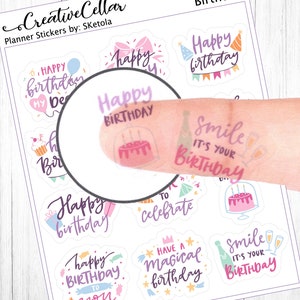 CL-0114 // Birthday Stickers 12 Transparent Planner Stickers