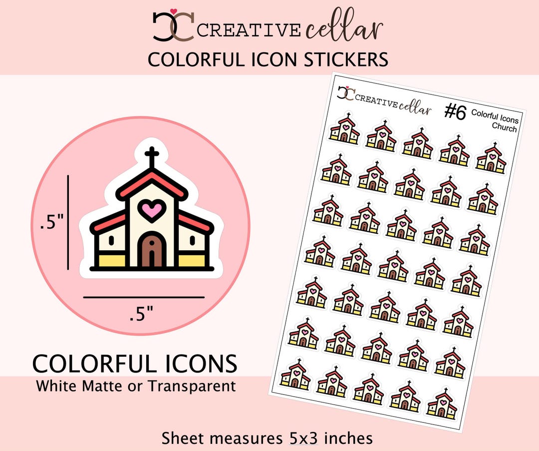 CI#6 // Church Colorful Icon Planner Stickers, Group, Sunday, God - Etsy