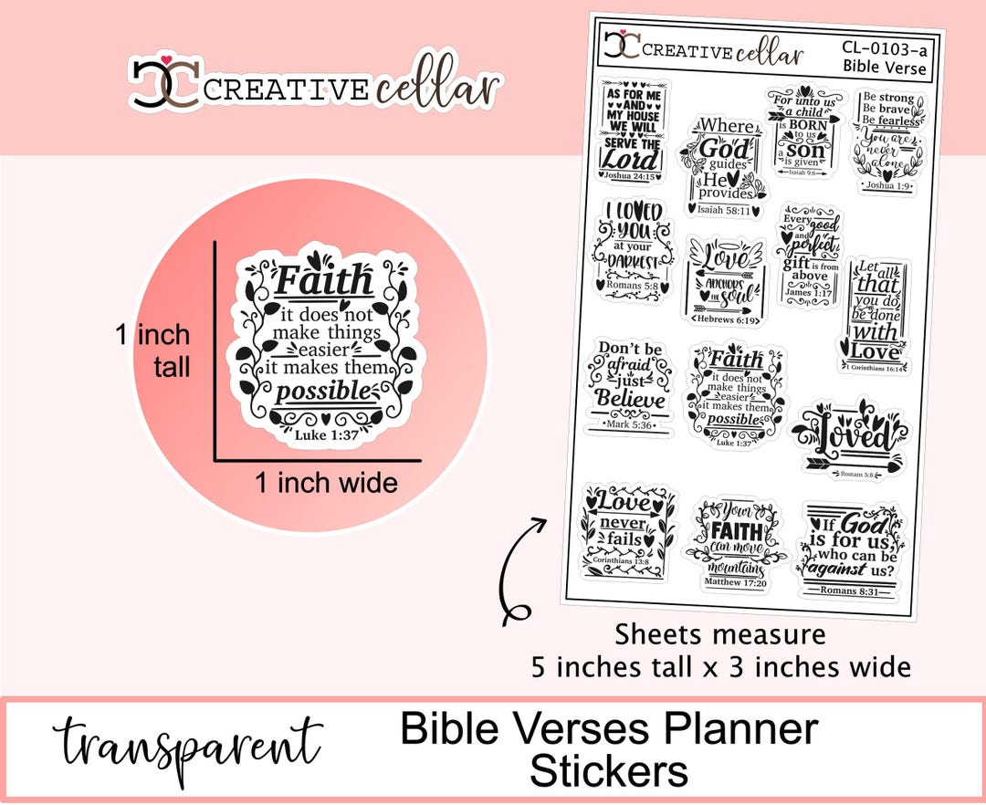 Cl-0103-a // 14 Bible Verse Stickers Planner Stickers Transparent - Etsy