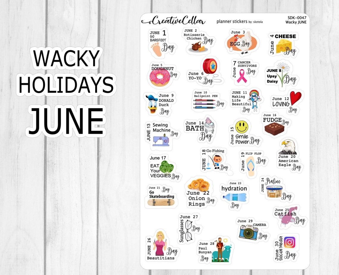 SDK0047 // June Wacky Planner Stickers Holidays Fit Any Etsy