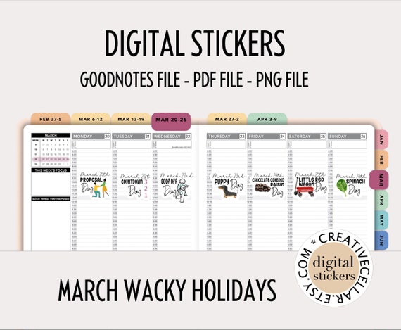 Buy Download Only // Digital Planner Stickers PDF PNG Pre-cropped Goodnotes  File Wacky Holidays March PDF Download Online in India 