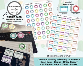 SDK-0009-a // Credit Card Points Stickers Miles, Travel, Hotels, Labels, White Matte Paper