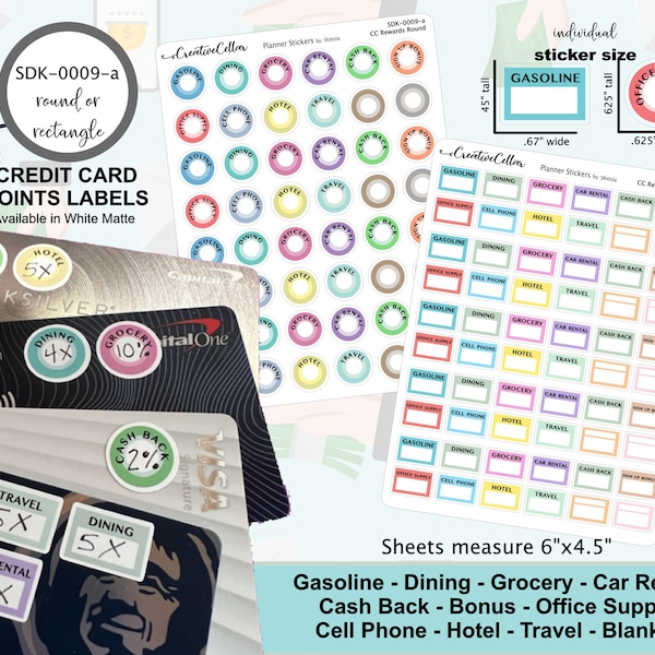 SDK-0009-a // Credit Card Points Stickers Miles, Travel, Hotels, Labels, White Matte Paper