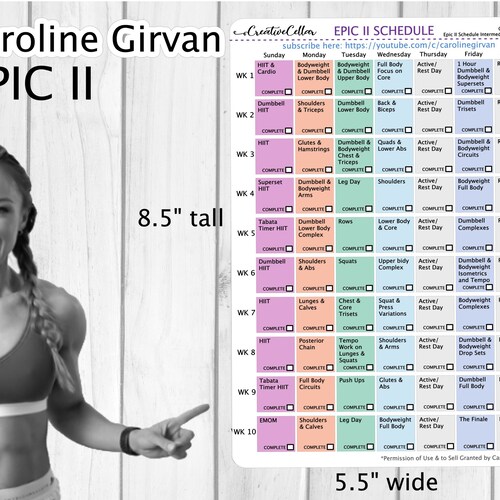 EC0008 // Caroline Girvan EPIC I Workout Planner Stickers Etsy