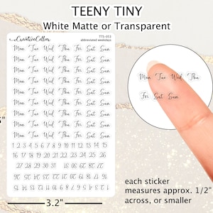TTS-053 // Abbreviated Days of the Week and numbers Planner Stickers 2 months Very Tiny