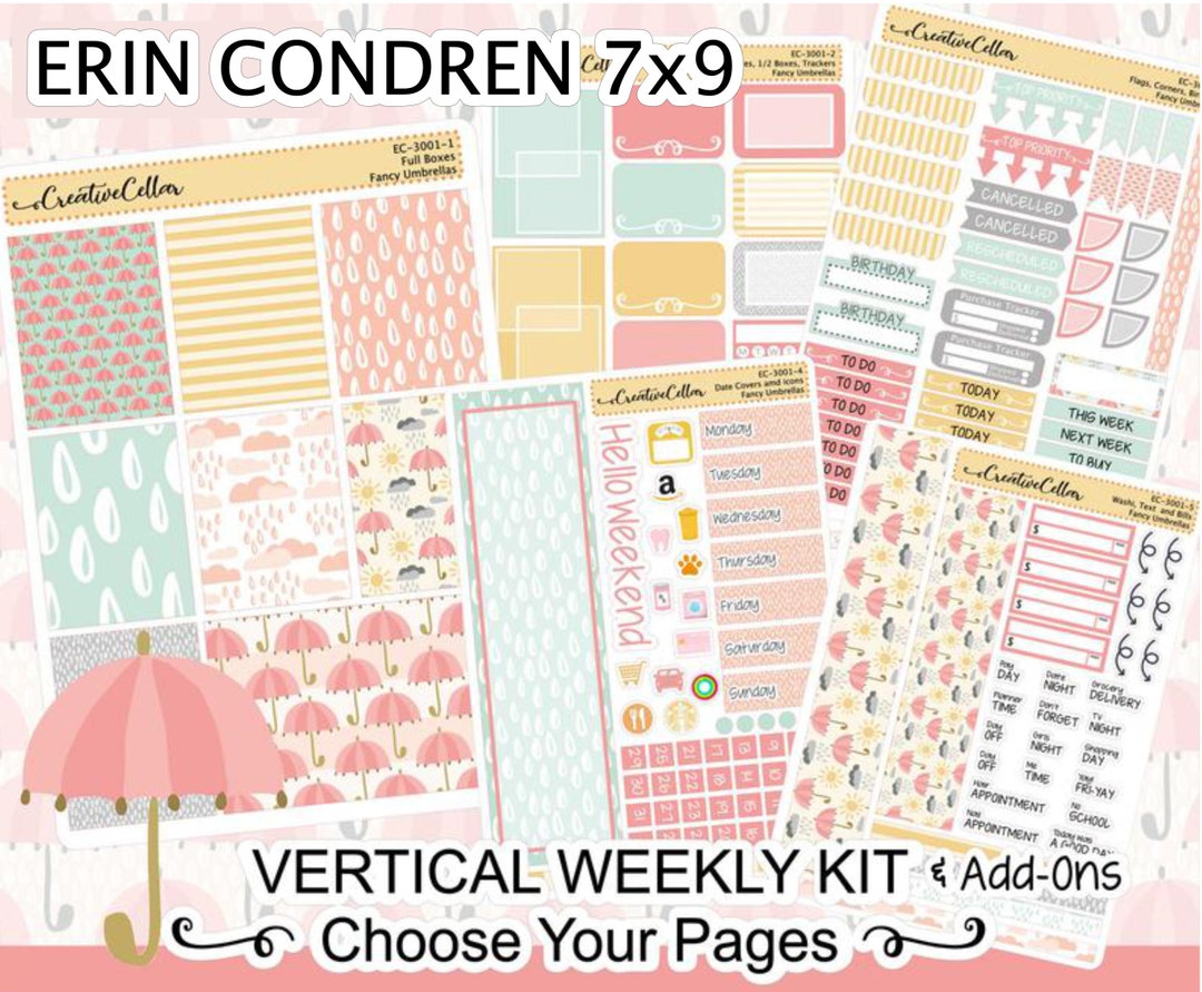 EC-3001 // Erin Condren Fancy Umbrellas Kit - Weekly EC Planner ...