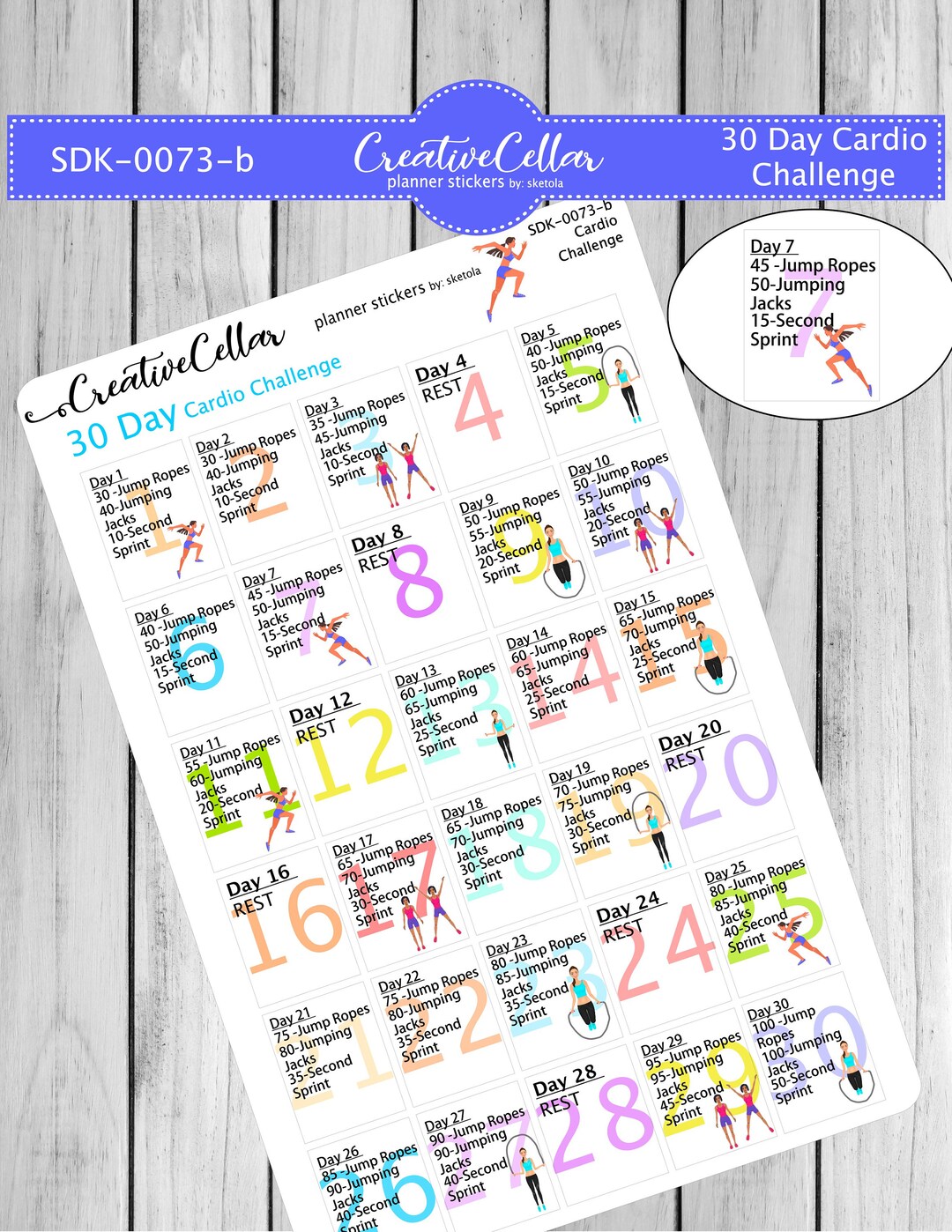 Sdk-0073-b Planner Stickers 30 Day Cardio Challenge, Fits Any Planner ...