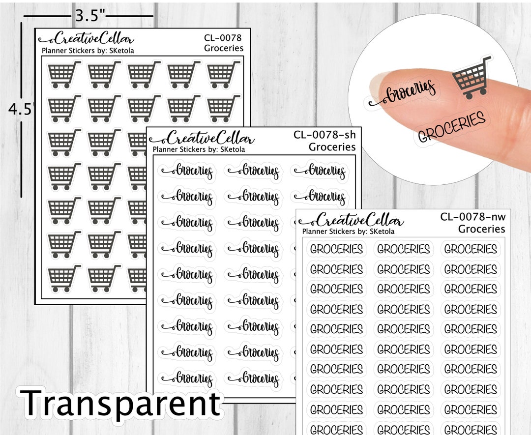 CL-0078 // Groceries Stickers for Planner Clear Script Stickers Grocery ...