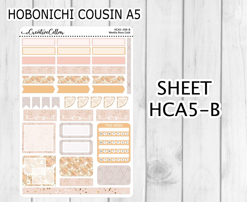 HCA5-206 // Rose Gold Weekly Kit Hobonichi Cousin A5 Planner Stickers ...