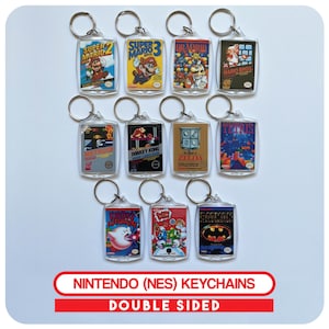 Miniature NES Video Game Case Art Keychain | Retro Gamer Keychain Keyring | Birthday Party Favor Bags | Gamer Gift | Stocking Stuffer Gift