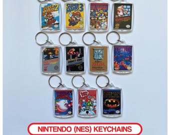 Miniature NES Video Game Case Art Keychain | Retro Gamer Keychain Keyring | Birthday Party Favor Bags | Gamer Gift | Stocking Stuffer Gift