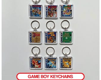 Miniature Game Boy Video Game Case Art Keychain | Retro Gamer Keychain Keyring | Birthday Party Favor | Gamer Gift | Stocking Stuffer Gift