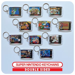 Miniature SNES Video Game Case Art Keychain | Retro Gamer Keychain Keyring | Birthday Party Favor Bags | Gamer Gift | Stocking Stuffer Gift