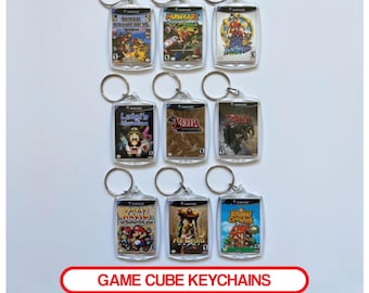 Miniature GameCube Video Game Case Art Keychain | Retro Gamer Keychain Keyring | Birthday Party Favors | Gamer Gift | Stocking Stuffer Gift
