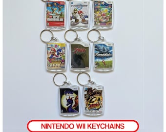 Miniature Nintendo Wii Video Game Case Art Keychain | Retro Gamer Keychain Keyring | Gamer Birthday Party Favors | Stocking Stuffer Gift
