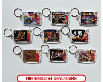 Miniature N64 Video Game Case Art Keychain | Retro Gamer Keychain Keyring | Birthday Party Favor Bags | Gamer Gift | Stocking Stuffer Gift