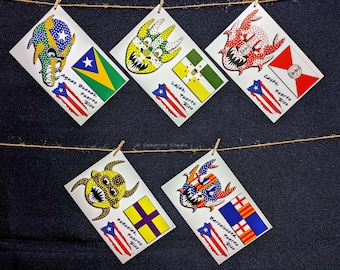 Celebrating Puerto Rico - Set of 5 Postcards (Aguas Buenas, Lajas, Cayey, Peñuelas, Barceloneta)