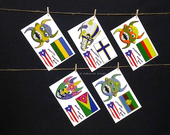 Celebrating Puerto Rico - Set of 5 Postcards (Hatillo, Bayamon, Humancao, Moca, Utuado)