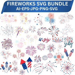 Fyrverkerier SVG-paket, 4 juli patriotisk design (digital nedladdning)