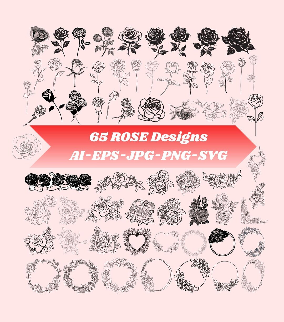 Rose SVG Bundle | Floral Rose Outline & Bouquet SVG PNG | Flower ...