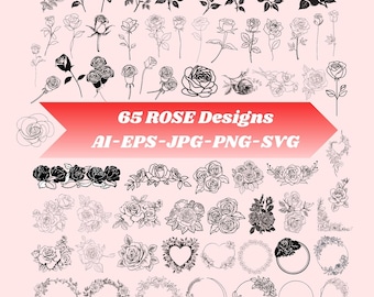 Rose SVG Bundle | Blumen Rose Umriss & Blumenstrauß SVG PNG | Blumenkränze | Schneidedateien