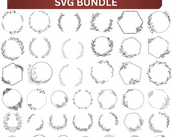 Paquete de archivos SVG de coronas florales: marco circular para bodas, diseño vectorial (archivo digital)