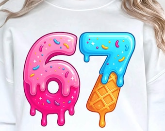 67 Shirt PNG - Eis Drip Nummer, Sechs Sieben Meme SVG, Gen Alpha Trend Clipart, Teen Mädchen Geschenk, Baseball Lifestyle USA (digitaler Download)