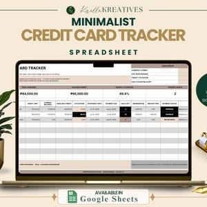 Può includere: Un foglio di calcolo digitale per il monitoraggio delle carte di credito visualizzato sullo schermo di un computer portatile. L'interfaccia presenta colonne per limite di credito, saldo attuale, credito disponibile, utilizzo, data e stato.
