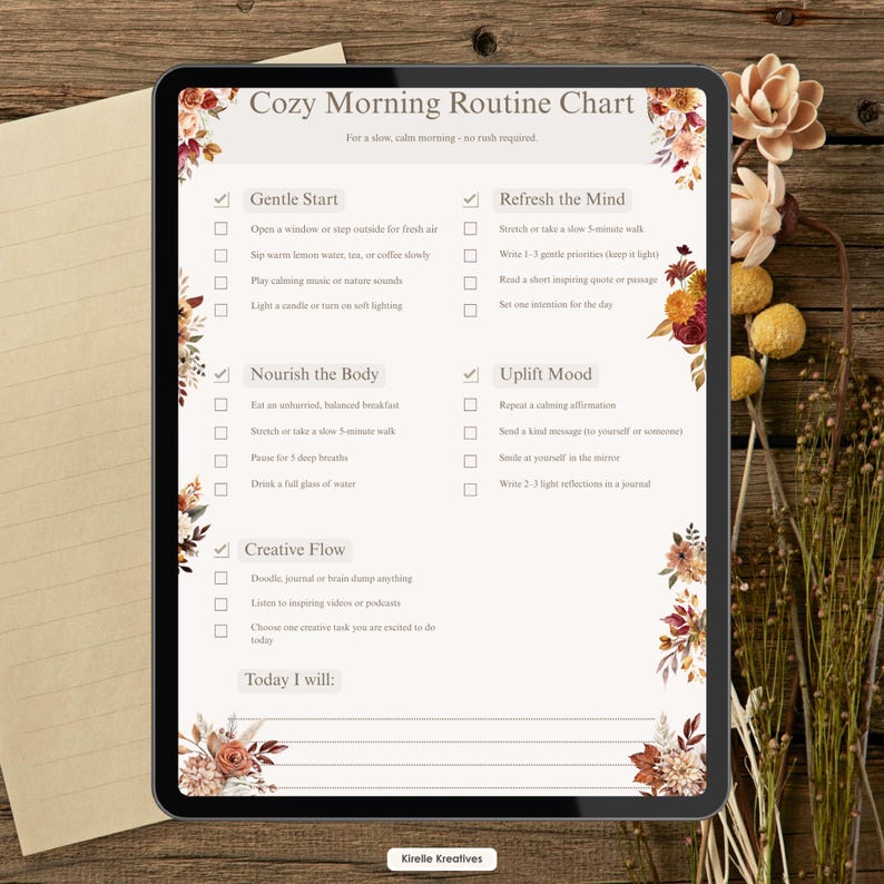 Cozy Morning Routine Chart - Etsy