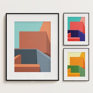 Saving Bundle: Bauhaus Architecture Wall Art Set – 3 Minimalist Geometric Prints – Modern Abstract Building Poster Bundle – Digital Download