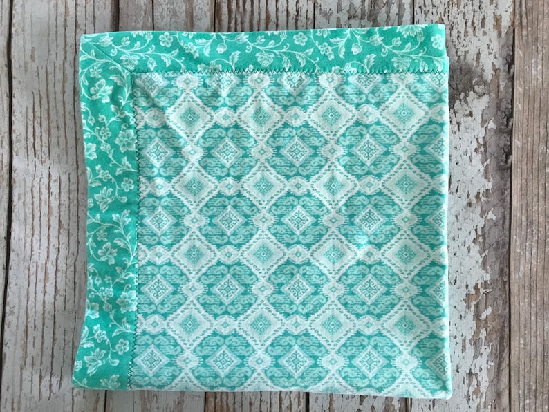 TEAL FLORAL Handmade Baby Swaddle Receiving Blanket