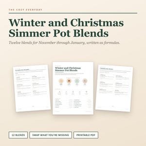 Utskrivbara recept för sjudande julgryta, 12 vinterblandningar för sjudande grytor, guide till potpurri på spisen för november till januari, PDF