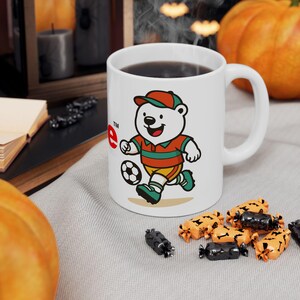 Sporty Cartoon Character Ceramic Mug, Funny Coffee Cup, Collector's Mug for Soccer Lovers, Gift for Sports Fans, Personalized Beverage Mug