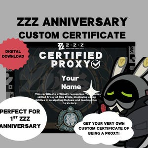 ZZZ Anniversary Custom Proxy Certificate | Zenless Zone Zero Unofficial Certificate | Digital Personalized Certificate